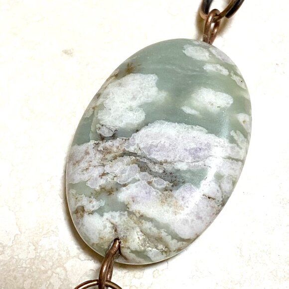 2/$20, Green Flower Agate Boho Bracelet, Large Genuine Gemstone + Copper Links - Picture 7 of 14